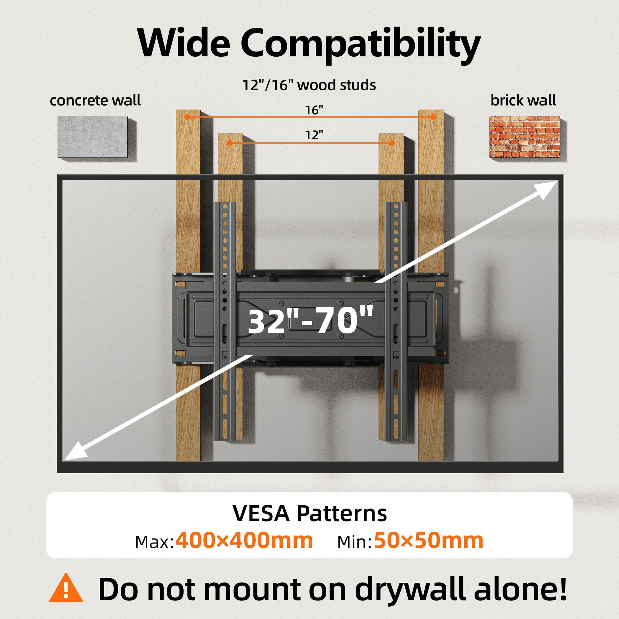 Full Motion TV Wall Mount for 26-70 inch TVs