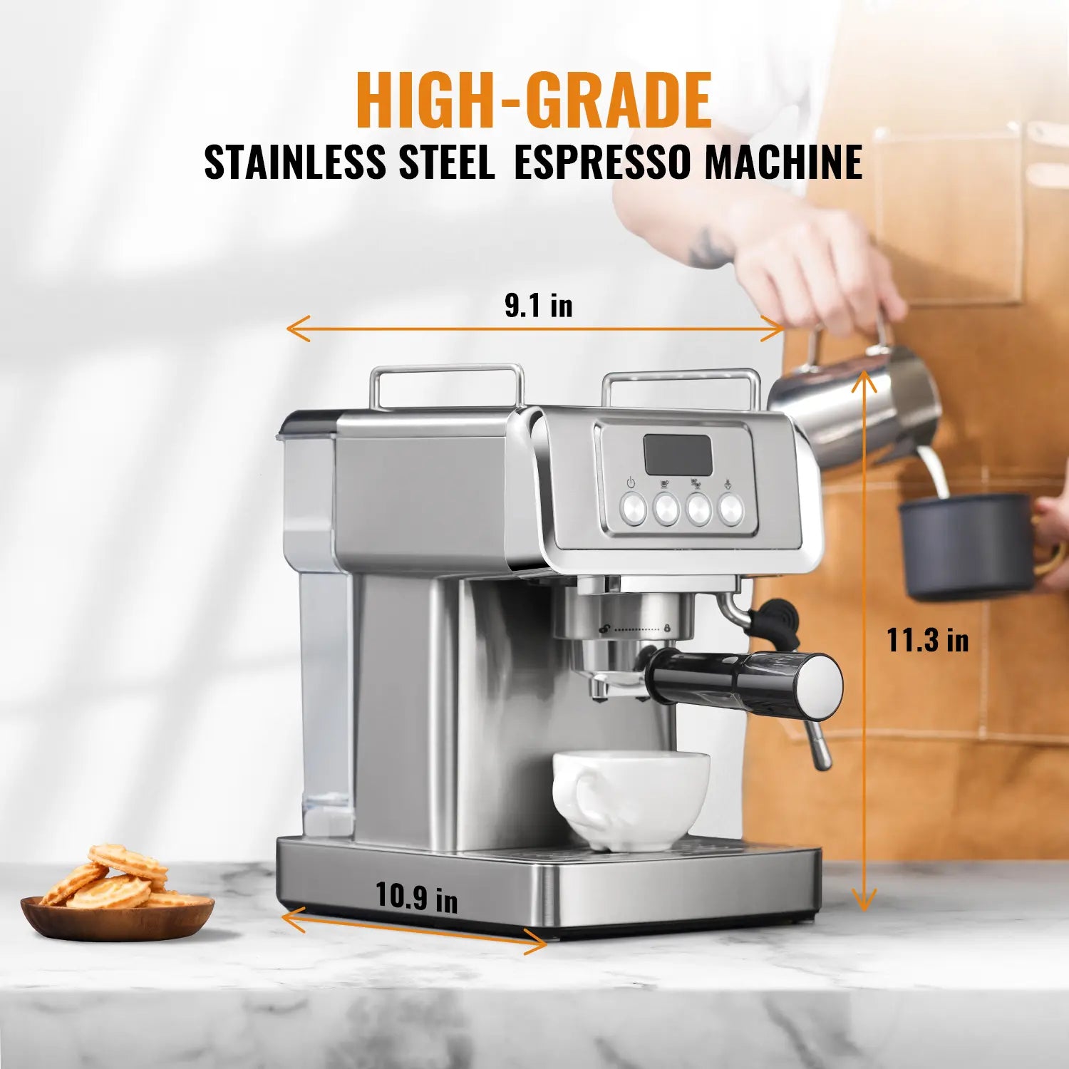 Professional Latte & Cappuccino Maker for Home, 60 Oz  Removable Water Tank